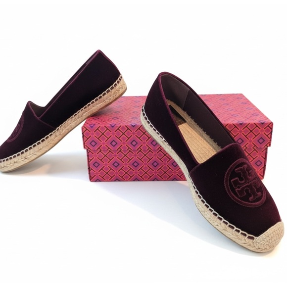 Tory Burch Black Cherry Velvet Platform Espadrille Size 8.5 - Picture 4 of 8